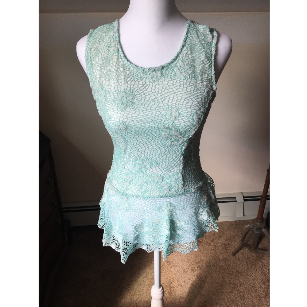 Alt. b Turquoise Lace Fit & Flare low back Blouse size Small